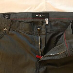 Kiton Olive Green Men's Pants with Red Accents
